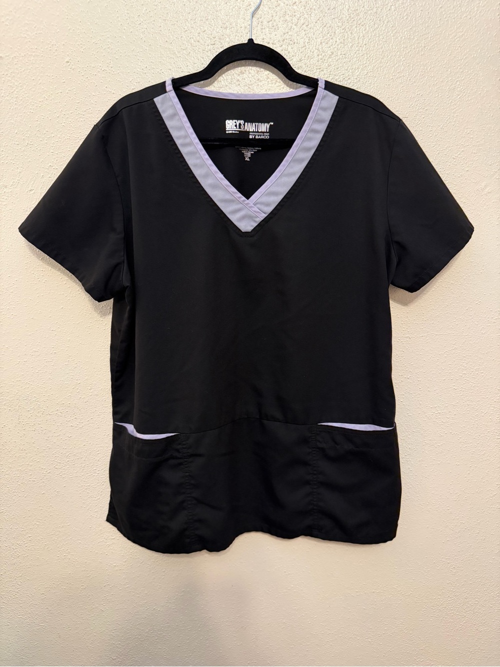 Grey's Anatomy Black Scrub Top with Lavender Trim